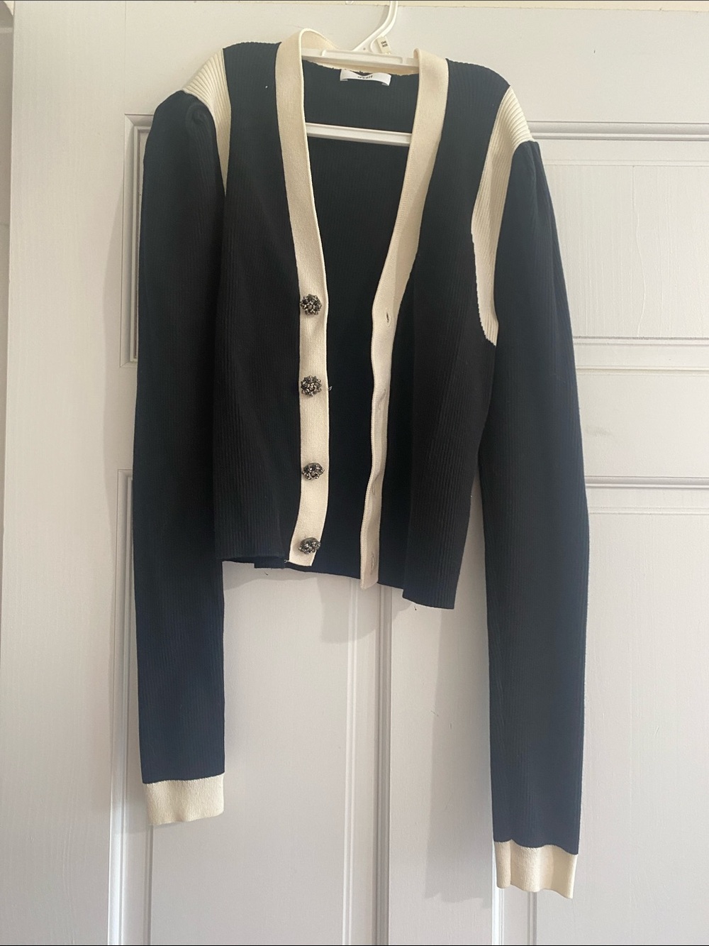 Black & Cream Women's Ribbed Button Cardigan Jacket